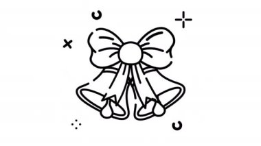 Çan ve papyon çizgisi animasyon ikonu. Şeffaf arkaplanda alfa kanalı olan kusursuz döngü videosu. Kış temalı hareketli grafik animasyonu