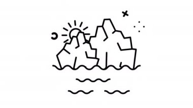 Güneş çizgisi animasyon ikonu olan buzdağı. Şeffaf arkaplanda alfa kanalı olan kusursuz döngü videosu. Kış temalı hareketli grafik animasyonu