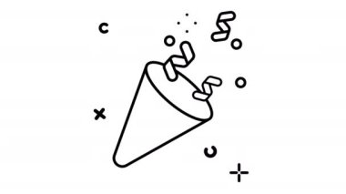 Konfeti popper çizgisi animasyon ikonu. Şeffaf arkaplanda alfa kanalı olan kusursuz döngü videosu. Mutlu yıllar temalı hareketli grafik animasyonu