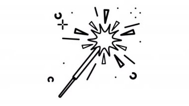 Sparkler Line sanat animasyon ikonu. Motion graphic animasyon Mutlu yıllar temalı