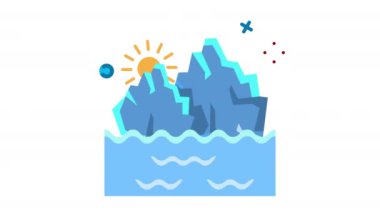 Güneş animasyon ikonlu buzdağı. Şeffaf arkaplanda alfa kanalı olan kusursuz döngü videosu. Kış temalı hareketli grafik animasyonu