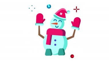 Kardan adam animasyon ikonu. Şeffaf arkaplanda alfa kanalı olan kusursuz döngü videosu. Kış temalı hareketli grafik animasyonu