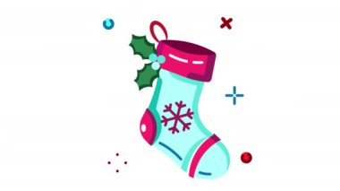 Sock animasyon ikonu. Şeffaf arkaplanda alfa kanalı olan kusursuz döngü videosu. Noel temalı hareketli grafik animasyonu