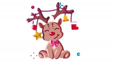 Geyik animasyonu simgesi. Şeffaf arkaplanda alfa kanalı olan kusursuz döngü videosu. Noel temalı hareketli grafik animasyonu