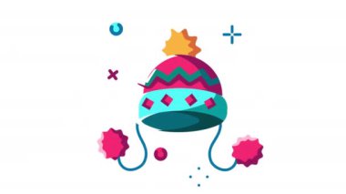 Örgü şapka animasyon ikonu. Şeffaf arkaplanda alfa kanalı olan kusursuz döngü videosu. Noel temalı hareketli grafik animasyonu