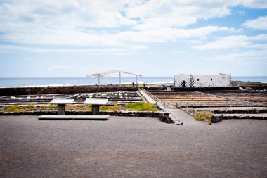 Salinas, Lanzarote, Kanarya Adaları, İspanya 'da tuz buharlaşma göletleri
