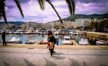 View of Fishing boats in the harbor, Dock for boats and yachts in Kavala city in Greece clipart