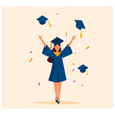 Vector Illustration Mezuniyeti Kutluyor Zafer ve Başarı Anı