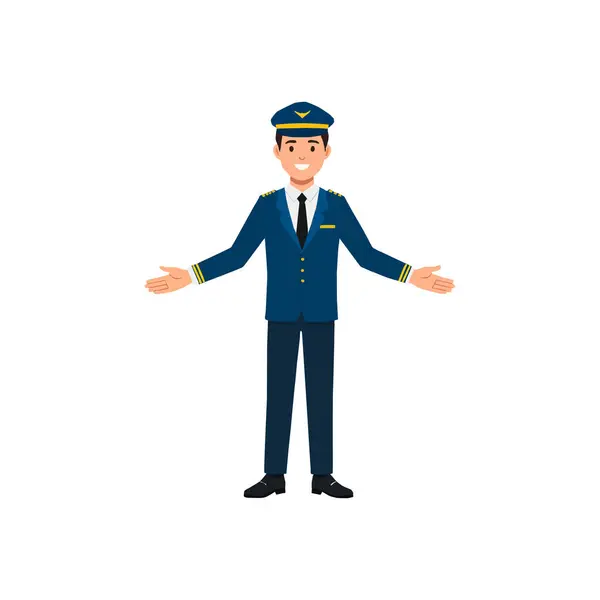 Üniformalı pilot. Düz stil erkek karakter. Vektör illüstrasyonu.