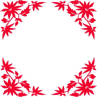 Yuvarlak çerçeve, beyaz arka planda kırmızı çiçekler. Vektör illüstrasyonu.