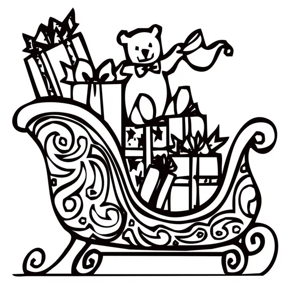 Noel ayısı hediyeler ve vektör illüstrasyonuyla kızakta oturuyor.