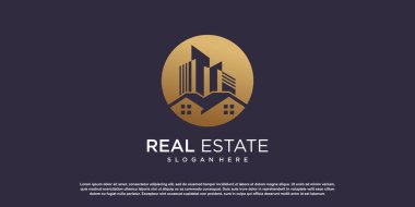 Emlak logosu tasarımı, yaratıcı eşsiz stil Premium Vektörü