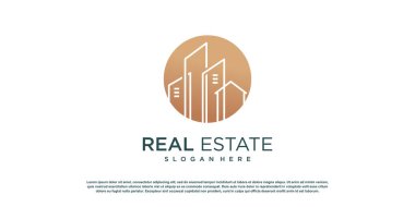 Emlak logosu tasarımı, yaratıcı eşsiz stil Premium Vektörü