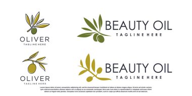 Yaratıcı eşsiz konsept Premium Vektörü olan zeytin yağı logosu koleksiyonu