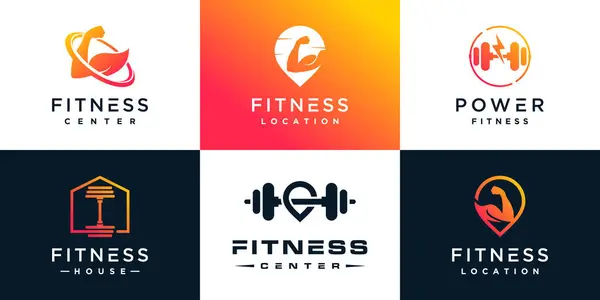 Yaratıcı element konsepti Premium Vektörü olan işletmeler için fitness logosu koleksiyonu
