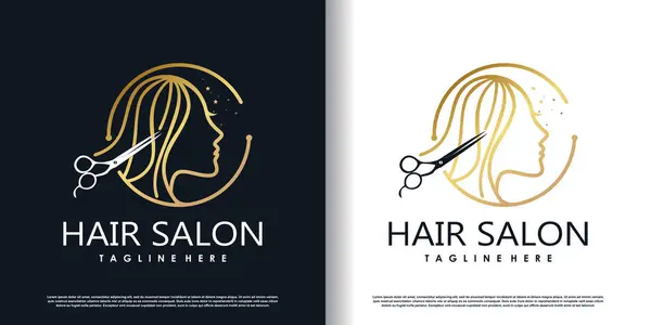 saç kesimi logo tasarımı moda için yaratıcı konsept premium vektörü
