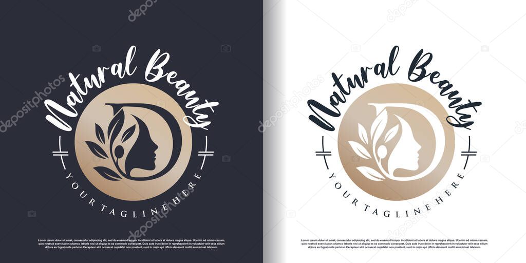 Letter logo d with nature beauty concept design premium vector