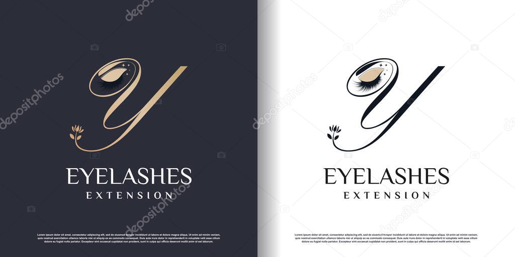 Initial letter y logo design template with eyelash icon and creative concept premium vector