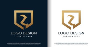 Goden z harfi konsept premium vektörlü kalkan logosu tasarımı