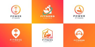 Yaratıcı element konsepti Premium Vektörü olan işletmeler için fitness logosu koleksiyonu