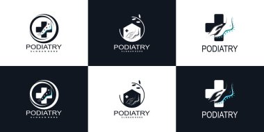 Yaratıcı konsept tasarım premium vektörü olan podiatry logo tasarımı koleksiyonu