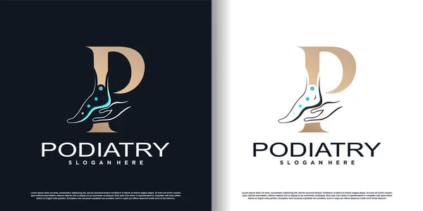 ilk P ve yaratıcı konsept tasarım premium vektörüne sahip podiatry logo simgesi