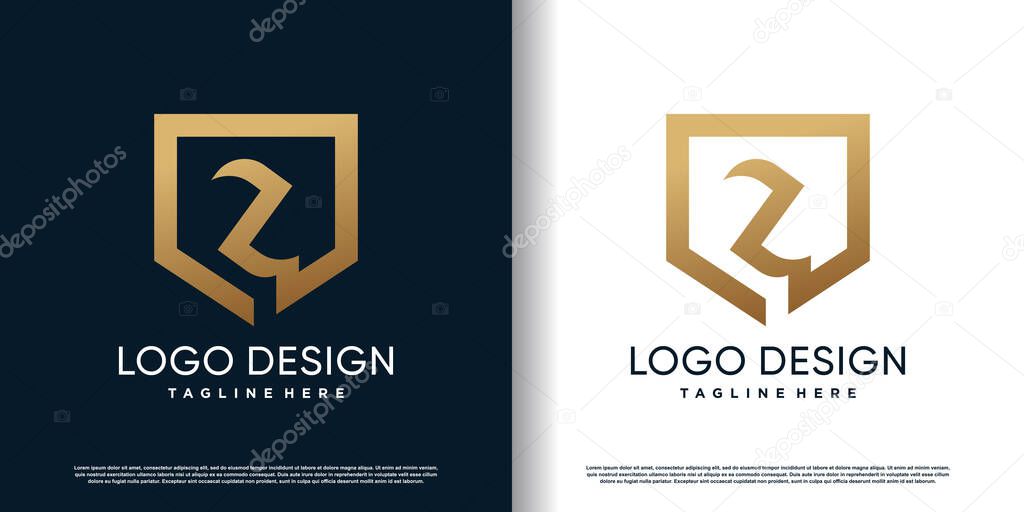 Shield logo design with goden letter z concept premium vector