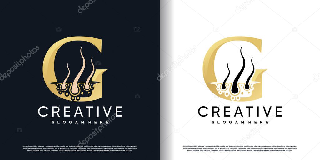 Hair care logo icon with initial G and creative concept  premium vector