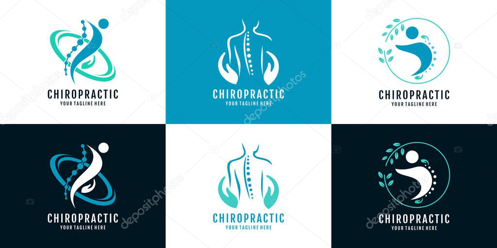 Massage logo design collection for back bone therapy with creative element Premium Vector