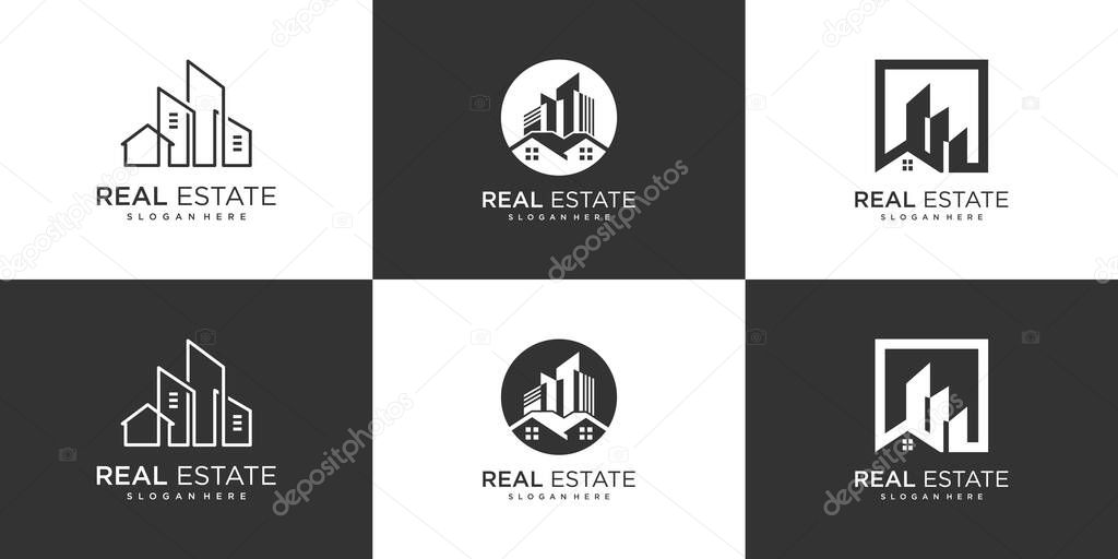 Real estate logo design template collection with modern and creative concept Premium Vector