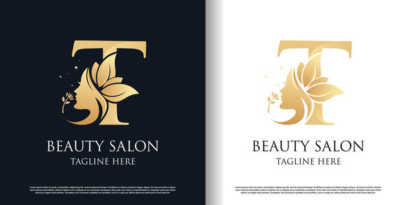 Nature beauty logo design with letter t unique style concept Premium Vector