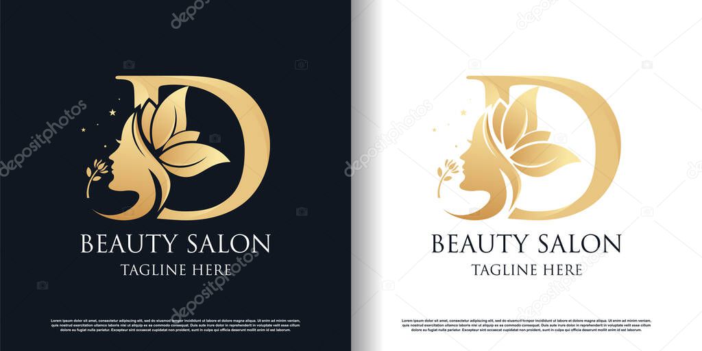Nature beauty logo design with letter d unique style concept Premium Vector