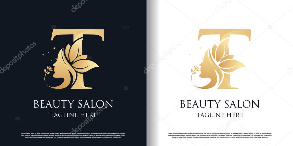 Nature beauty logo design with letter t unique style concept Premium Vector