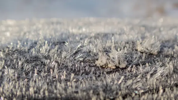 Primo Piano Dei Cristalli Gelo Sul Legno Inverno Finlandia — Foto Stock