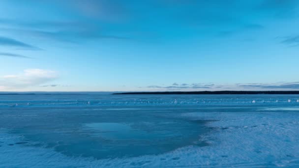 Finlandiya Tampere Bir Gölün Üzerinde Gece Mavisine Dönüşen Bir Kış — Stok video