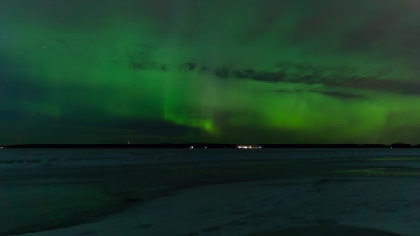 Laps Temps Aurora Borealis Sur Glace Lac Hiver Tampere Finlande — Video