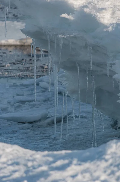 Eisformationen Und Eiszapfen Ufer Des Bottnischen Meerbusens Pori Finnland — Stockfoto