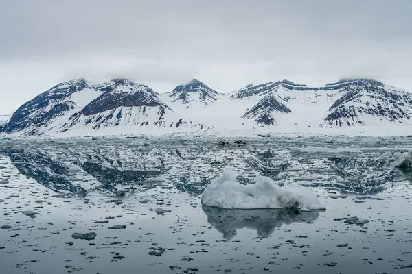 Πάγος Ένα Αρκτικό Φιόρδ Βουνά Και Έναν Παγετώνα Στο Παρασκήνιο — Φωτογραφία Αρχείου