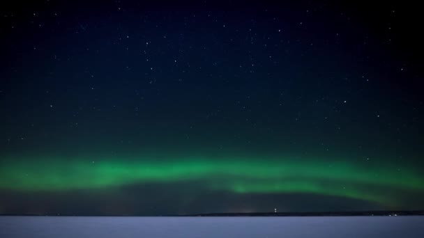 Aurora Borealis Över Den Frusna Sjön Tammerfors Finland — Stockvideo