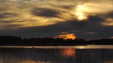 Finlandiya 'daki Langelmavesi Gölü' nün kıyısındaki yaz gecesinde.