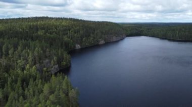 Finlandiya, Nasijarvi gölündeki bir orman adasının üzerinde uçmak