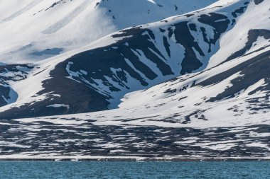 Kar, Svalbard 'daki bir arktik fiyort tarafından kısmen kayalık ve kısmen kayalık dağlarla kaplı.