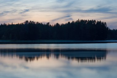 Finlandiya 'da sonbahar gölü manzarası ve ormanları