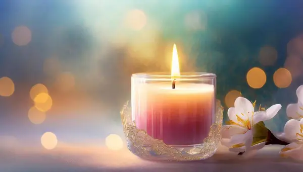 burning candle with flower