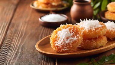 Pang Jee, toasted rice cakes topped with shredded coconut and sugar clipart