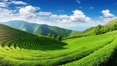 Yeşil çay tarlası, doğa, seyahat konsepti olan güzel bir manzara.