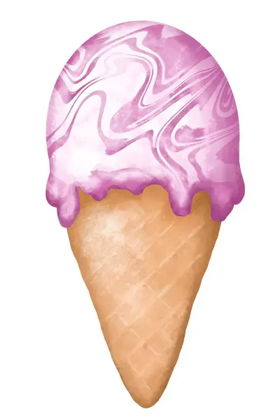 Watercolor Ice Cream Pink Waffle Cone — Stock Photo, Image