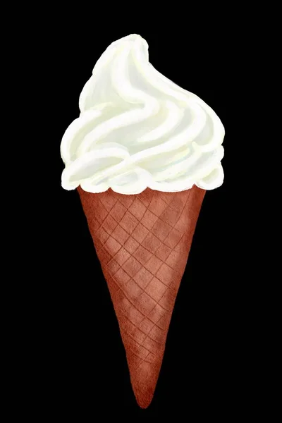 Watercolor ice cream vanilla waffle cone