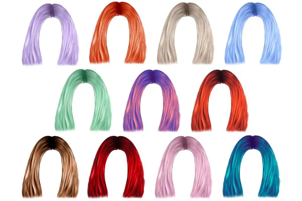 Bir Çift Renkli Kadın Saçı Kadınların Kısa Saç Kesimleri — Stok fotoğraf
