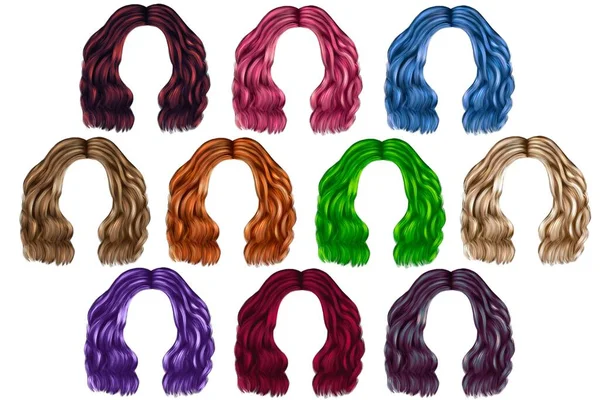 一套彩色的女性头发 妇女的短发 — 图库照片